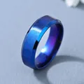 Bague en acier titane bleu foncé avec finition brossée et bords polis - US 6 / Bleu