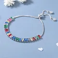 Bracciale argento regolabile con cristalli rettangolari colorati e catena a cordino - Colore acciaio