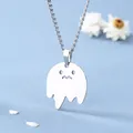 Collana con ciondolo a forma di fantasma in acciaio inossidabile lucido su sfondo blu - Argento