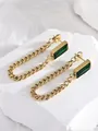 Orecchini a catena barbazzale vintage dorati con gemme rettangolari verde smeraldo - Orecchini d'Oro