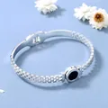 Elegante bracciale rigido argento con numeri romani, intarsio nero e incisione love - Colore acciaio