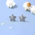 Orecchini a stella in argento scuro scintillante su sfondo azzurro con fiori - Stella Grigio Argento