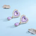 Orecchini a cuore dorati con strass viola e pendenti in cristallo stile elegante - Violetto