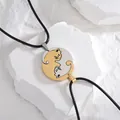 Couples interlocking cat necklace set in gold and silver finish with black cords - One Set Silver And Gold
