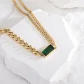 Collana a catena dorata vintage con ciondolo rettangolare in gemma verde smeraldo - Collana d'oro