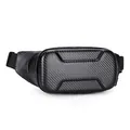 Hard shell motorcycle chest bag with carbon fiber texture and adjustable strap - Black