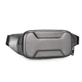 Hard shell carbon fiber textured motorcycle chest bag with a sleek geometric crossbody design - Gray