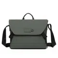 Grande borsa a tracolla grigio scuro in tessuto impermeabile opaco con fibbie nere - Verde