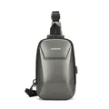 Grey carbon fiber hard shell crossbody bag with anti-theft lock and USB port for men - Gray