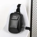 Black carbon fiber texture hardshell chest bag with anti-theft lock and fashion logo - Black