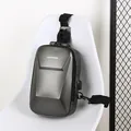 Grey carbon fiber textured hard shell chest bag with anti-theft lock and USB port - Gray