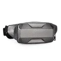 Dark grey hard shell waist bag featuring carbon fiber texture and nylon strap - Gray