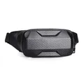 Black hard shell crossbody bag with a carbon fiber texture and adjustable strap - Black