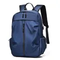 Navy blue large capacity business laptop backpack with external USB charging port - Blue