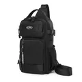 Water-resistant black oxford chest bag for men with multi-pocket and sport detail - Black