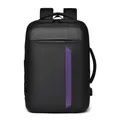 Zaino da lavoro impermeabile nero con porta USB e dettagli viola per viaggi - Nero
