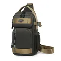 Tactical green chest bag for men featuring multiple zipper pockets and side mesh pouch - Army Green