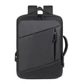 Expandable black business travel backpack with scratch-resistant nylon and front zip pocket - Black