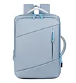 Light blue-grey expandable travel backpack with USB port and minimalist geometry - Blue