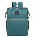 Large capacity turquoise folding diaper backpack with USB port and top handles - Green