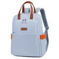 Light blue multi-purpose laptop backpack with brown leather handles and orange details - Large / Blue