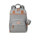 Gray quilted multi-functional diaper backpack with folding baby bed and side coin purse - Light Gray