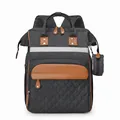Large gray diaper backpack with brown leather details and stroller straps - Dark Gray