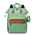 Multifunctional mint green diaper backpack with quilted heart pattern and leather accents - Light Green