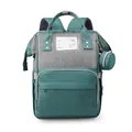 Large capacity turquoise and grey diaper backpack with detachable small round pouch - Green and Grey