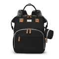 Black Oxford cloth diaper backpack with brown leather details and matching pacifier pouch - Black