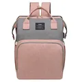 Pink and gray foldable diaper backpack with USB charging port and multi-compartment design - Pink