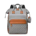 Grey diaper bag backpack with heart quilting and brown leather trim including mini pouch - Light Gray