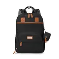 Black and brown multifunctional portable diaper bag backpack with a round coin purse - Black