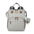Grey multi-functional diaper backpack with leather accents and small round pacifier pouch - Off White