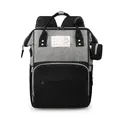 Mochila para mamá de gran capacidad en tela gris con múltiples bolsillos y tarjeta de datos - Negro y Gris