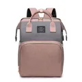 Große Wickeltasche Rucksack in Grau und Rosa mit USB-Anschluss und Doppelgriffen - Rosa