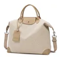 Grote canvas reistas in beige en camel met lederen bies en verstelbare schouderriem - Khaki