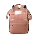 Mochila pañalera rosa coral de gran capacidad con bolsillos y porta etiquetas - Rosa