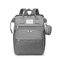 Multifunctional grey diaper backpack with quilted design and small round storage pouch - Gray