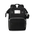 Mochila para pañales negra de gran capacidad con ranura para ID y monedero redondo pequeño - Negro