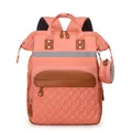 Coral orange multi-pocket diaper backpack with heart stitching and reflective safety strip - Pink