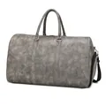 Grey large capacity travel bag with cracked leather texture and shoe compartment - Gray