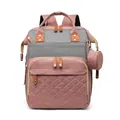 Mochila pañalera multifuncional rosa y gris con bolsillo acolchado y bolsa redonda pequeña - Rosa y Gris