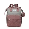 Multi-functional diaper backpack in grey and red with diamond quilting and round pouch - Pink