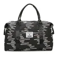Quilted black travel bag with colorful embroidery and large capacity for gym or sport - Black