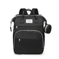 Multifunctional black mommy backpack with quilted pocket and matching coin purse - Black