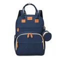 Large capacity navy blue diaper backpack with diamond stitching and round pouch accessory - Dark Blue