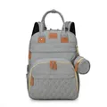 Light gray large capacity diaper backpack with leather accents and side coin pouch - Gray