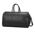 Black leather sports gym bag with scale texture, shoe compartment and shoulder strap - Black