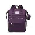 Purple multifunctional folding diaper backpack with quilted design and mini coin pouch - Purple